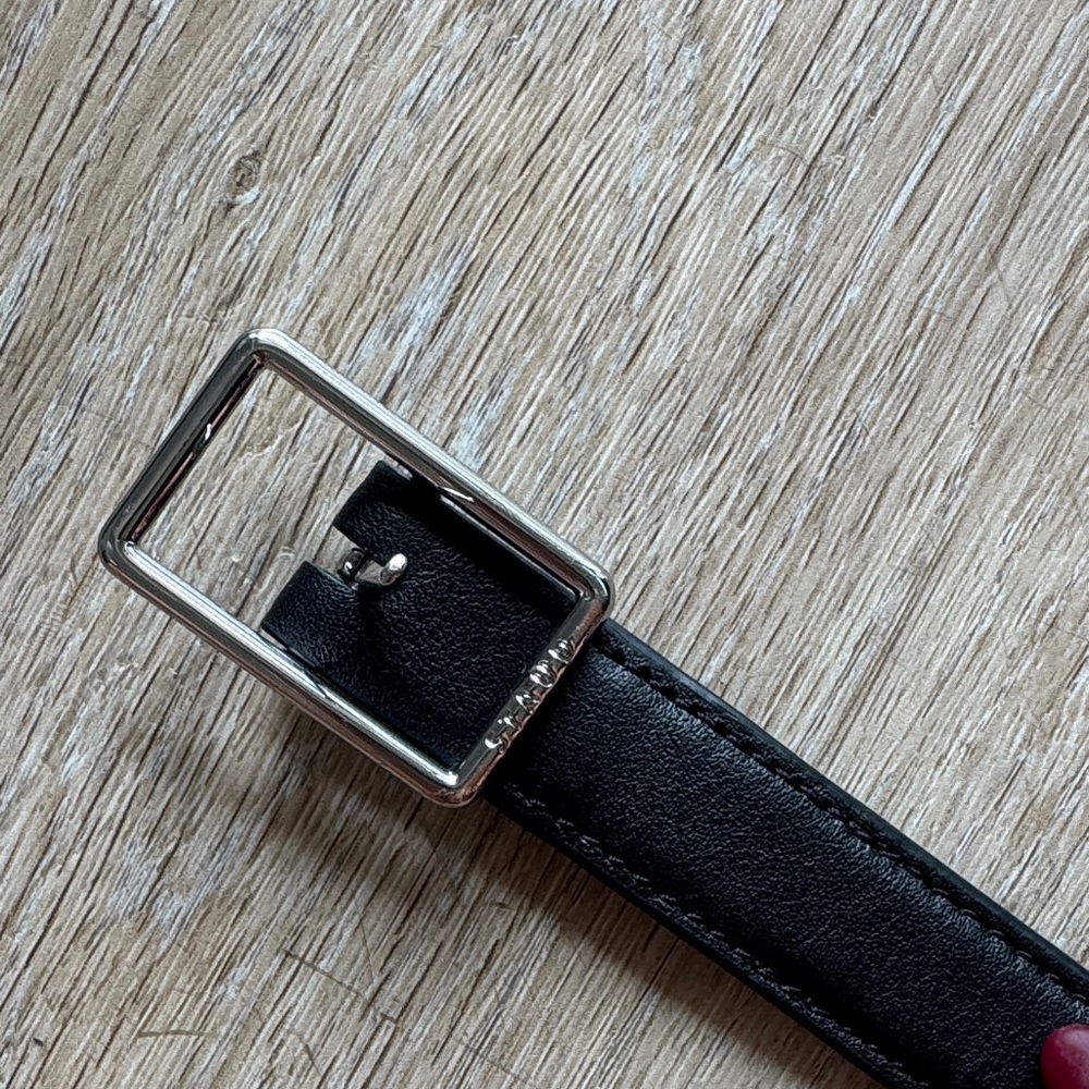 STAUD Black Leather Belt with Silver Buckle